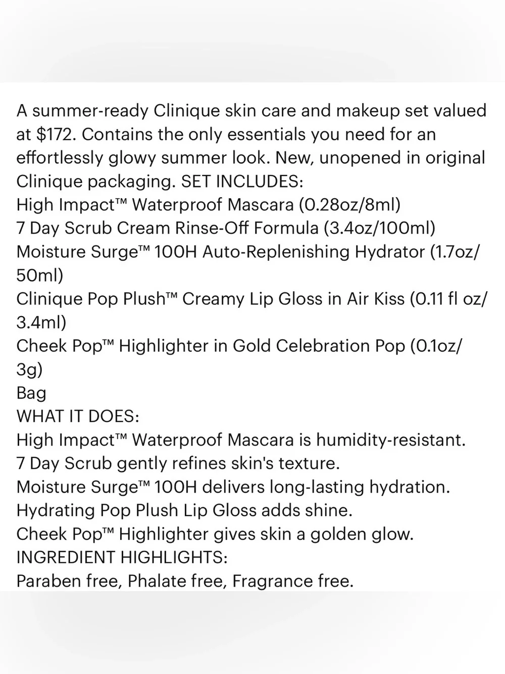 NWT Clinique Vacation Glow Essentials with Bright Pink Travel Cosmetic Bag.